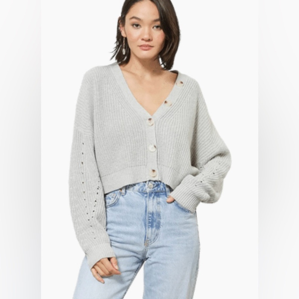 Line &‎ Dot Light Gray Cardigan Sweater (0028)